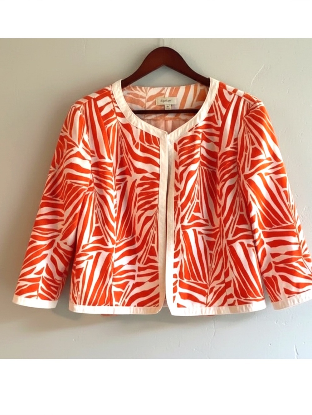 Linear LP Orange & White Palm Leaf Zebra Striped Jacket Size Large Petite - Picture 2 of 4